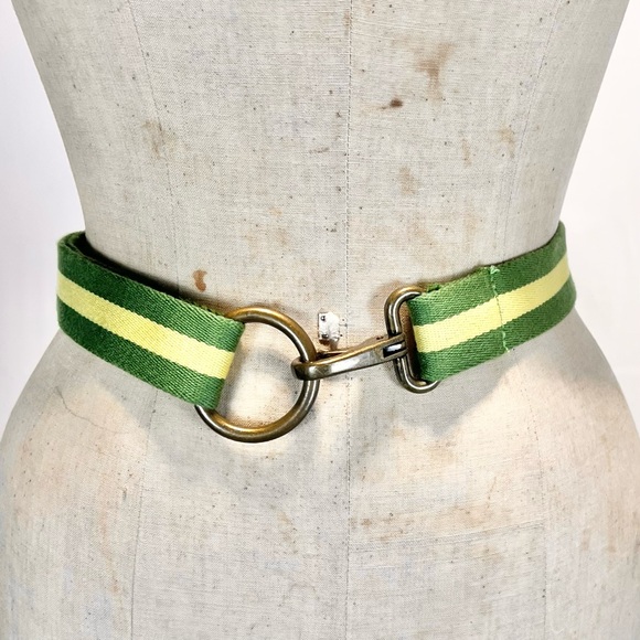 JCrew preppy cotton canvas belt stripe bronze d ring clasp unisex casual sporty - Picture 3 of 12